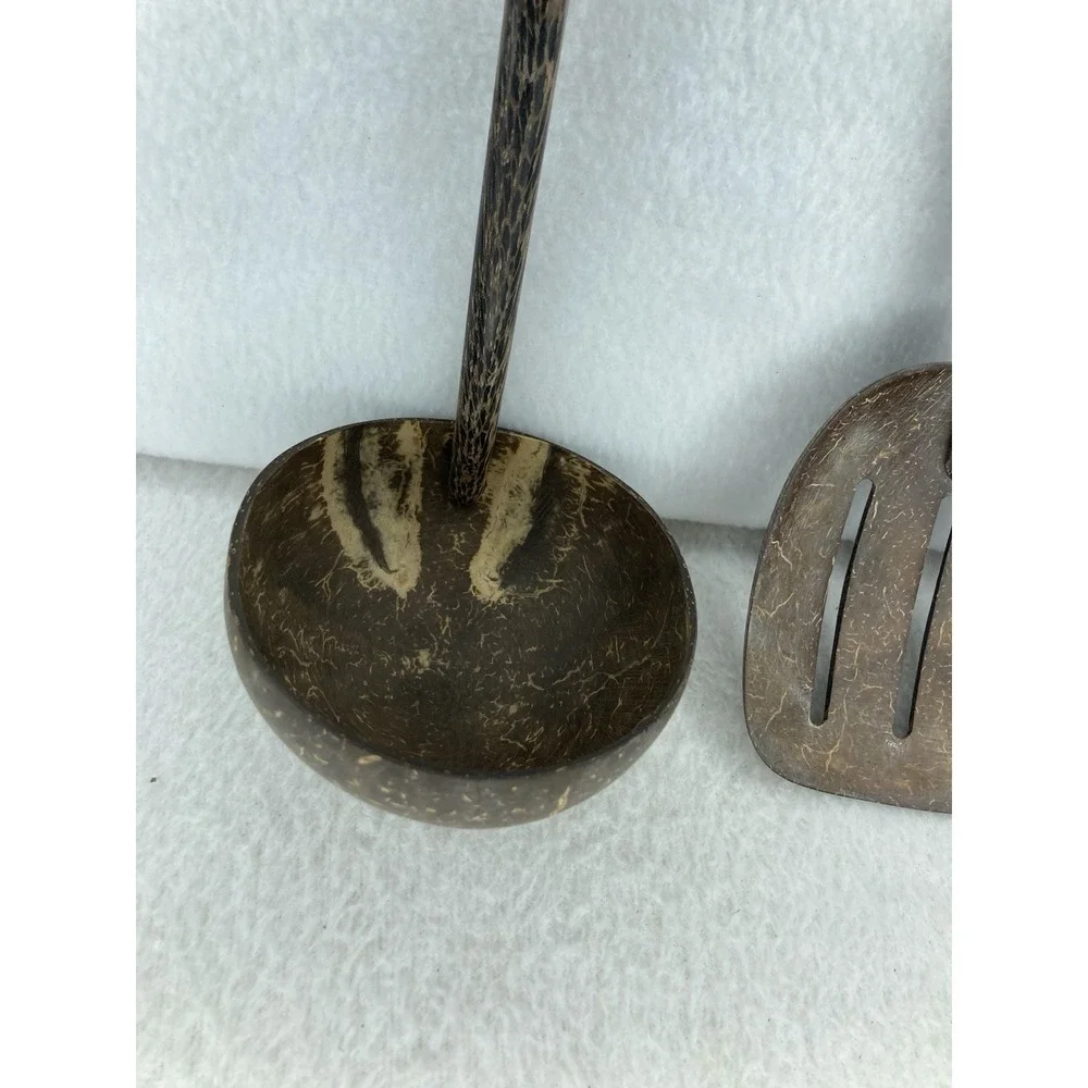 Handmade Thailand Coconut Shell Kitchen Utensil Set Ladle Slotted Turner Spatula